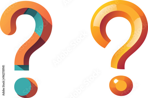 Vibrant 3D Large Question Marks in Orange and Teal Colors