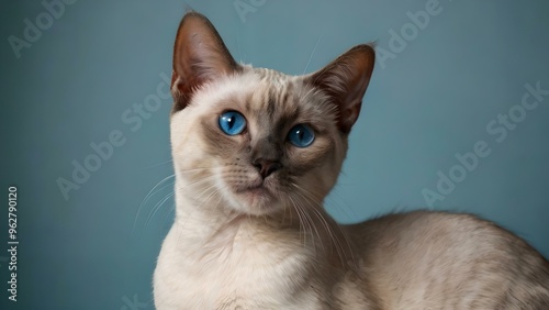 Adorable Blue-Eyed Oriental Cat Portrait with Soft Fur and Striking Gaze