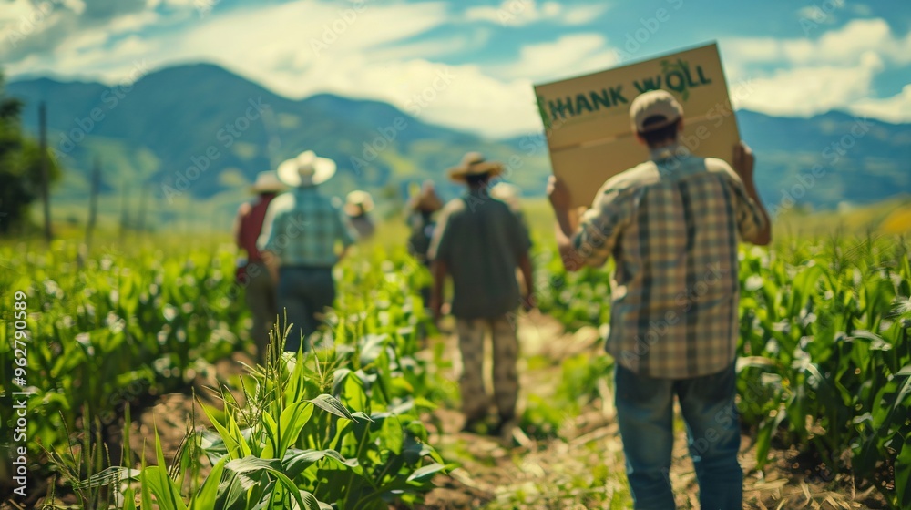 Fototapeta premium Farmers Expressing Gratitude in Cornfield