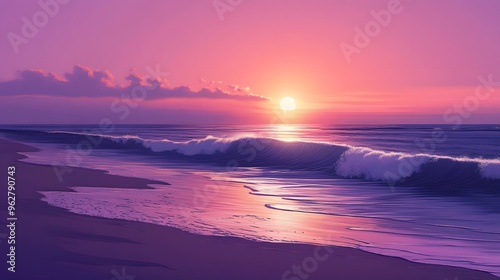 Purple Sunset Beach Illustration