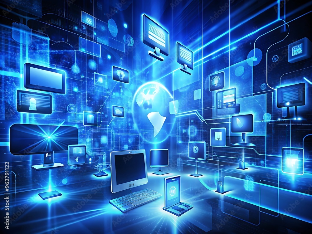 Fototapeta premium Blue cope space digital Background. Ai Generated