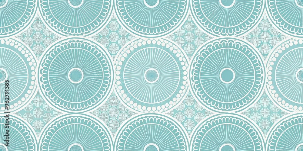 Fototapeta premium Azure Circular Design with White Ornamental Accents, pattern, wallpaper, texture