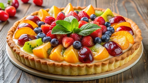 Vibrant Assortment Of Fresh Fruit Arranged Atop A Flaky, Golden Pastry Crust, Creating A Delectable Pastel De Fruta.