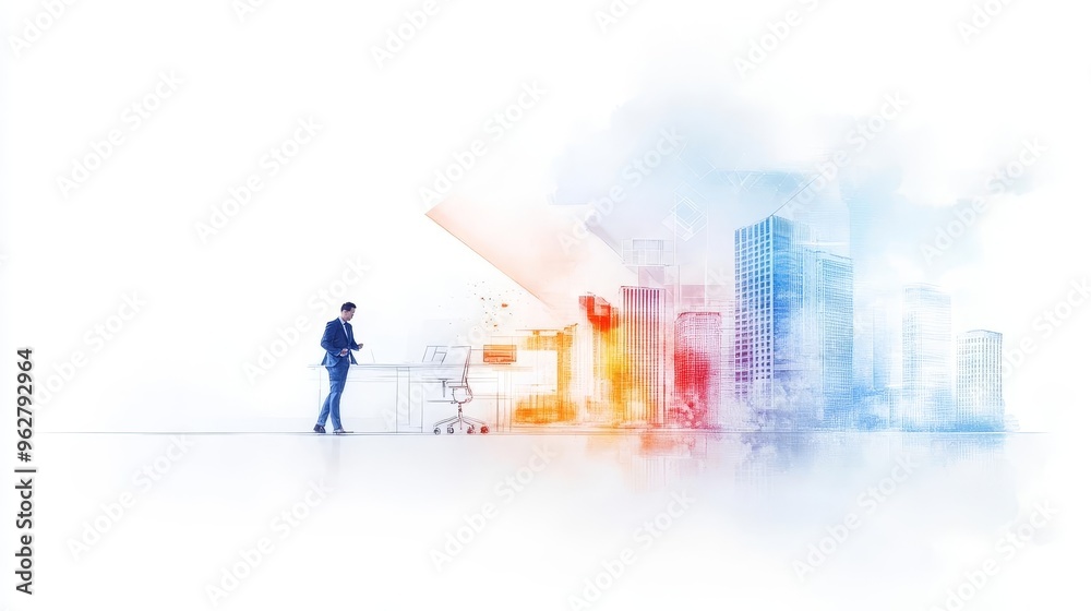 A business leader is photographed in a contemporary office, showcasing corporate social responsibility materials and automation tools A blank area provides space for text placement A business leader is photographed in a contemporary office, showcasing corporate social responsibility materials and automation tools A blank area provides space for text placement