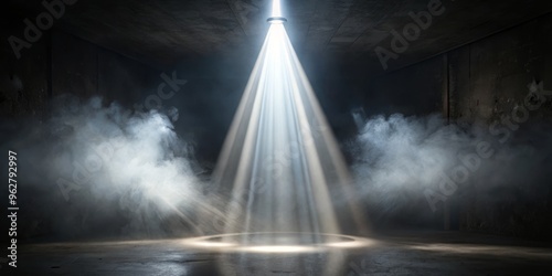 Dark Concrete Room with Light Beam and Smoke, Concrete, Light, Smoke