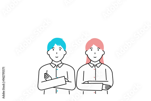 上を見上げる若い男女のイラスト