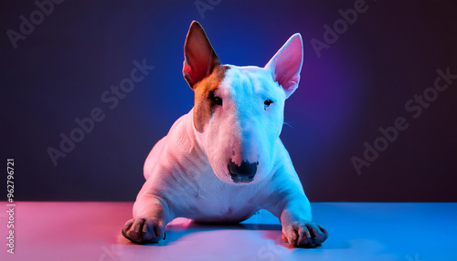 bullterrier in neon light studio photo