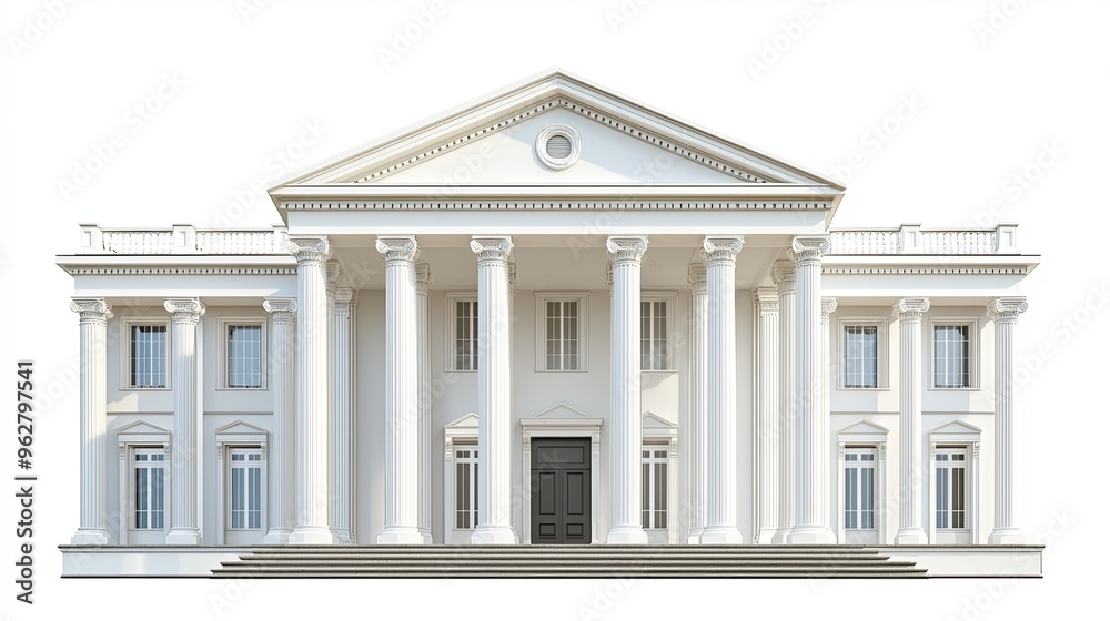 Court house government building, from front, isolated on white background Court house government building, from front, isolated on white background