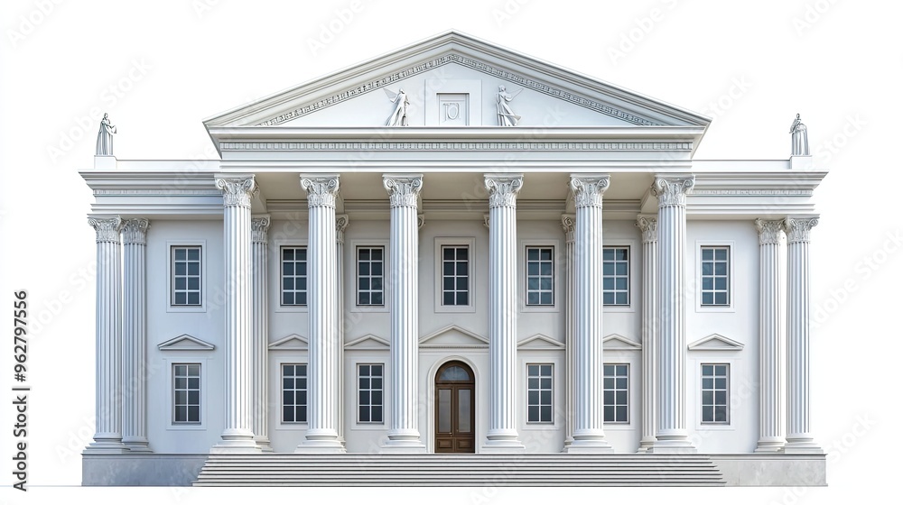 Obraz premium Court house government building, from front, isolated on white background