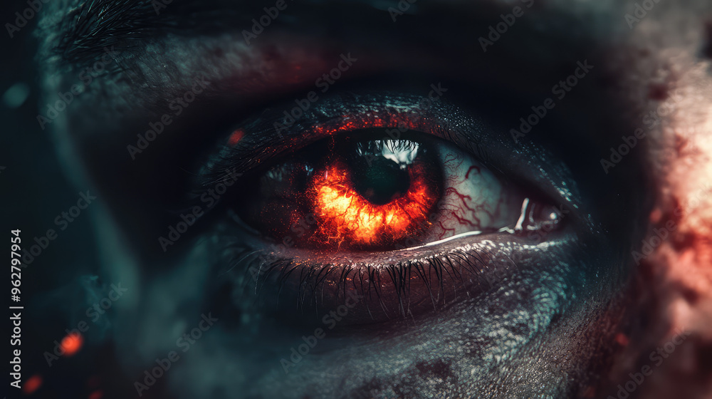 A close up of a person's eye with a red glowing eye A close up of a person's eye with a red glowing eye