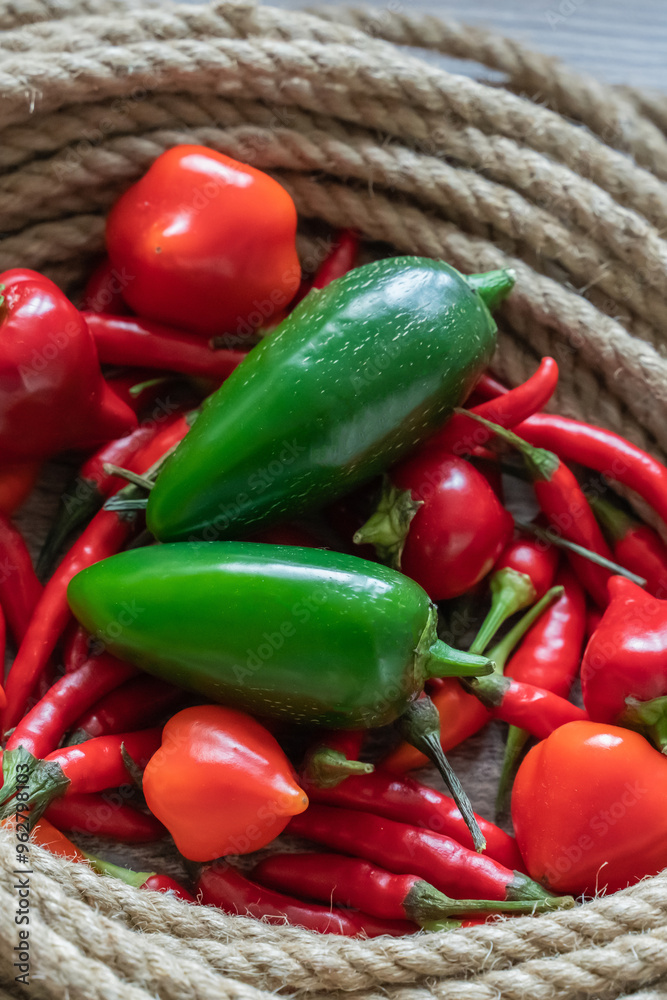 set of hot pepper green jalapeno and red chili close-up set of hot pepper green jalapeno and red chili close-up