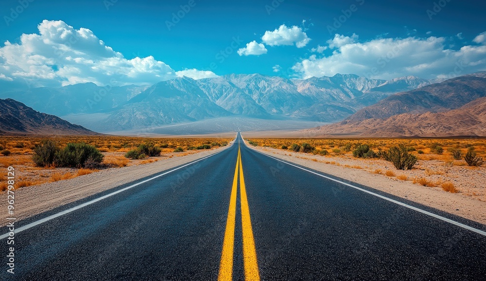 Naklejka premium Road Trip Through a Mountainous Landscape