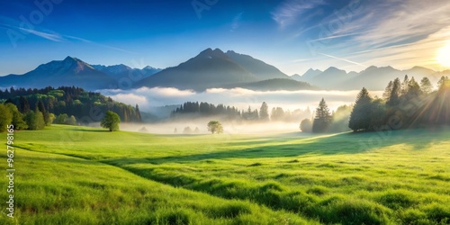 Sunrise Over Foggy Mountain Meadow, Landscape Photography, Nature Photography, Mountain Scenery, sunrise, fog, meadow