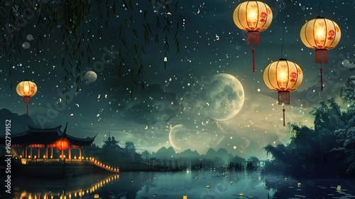 Wallpaper Mural Background for traditional of Chinese Mid Autu mn Festival or Lantern Festival Torontodigital.ca