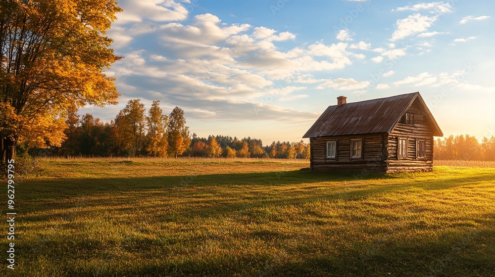 A serene autumn harvest landscape showcasing golden ripe fields and a sunlit cabin under a bright sky, evoking a peaceful rural scene. A serene autumn harvest landscape showcasing golden ripe fields and a sunlit cabin under a bright sky, evoking a peaceful rural scene.