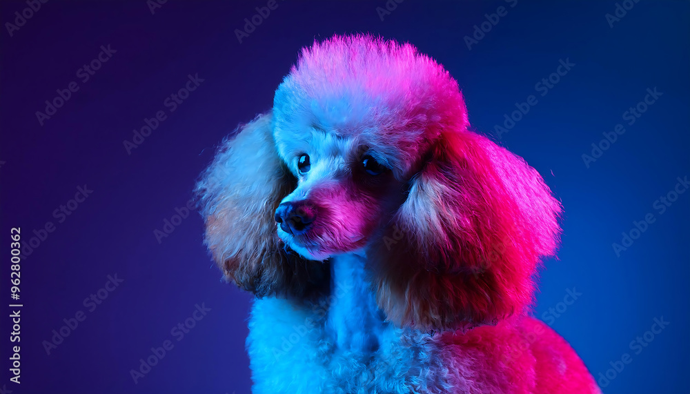 poodle in neon light studio