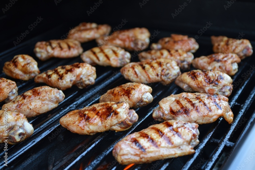 Grilled chicken wings on barbecue for summer cookout Grilled chicken wings on barbecue for summer cookout