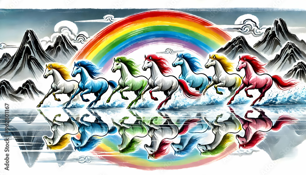 Naklejka premium Picture of a horse, auspicious, good luck, Chinese art style