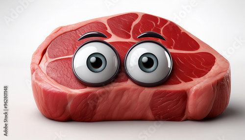 juicey 3d cartoon steak big eyes on a white background photo