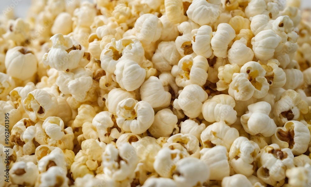Crispy Homemade Popcorn closeup Served on Bright White Desk, Generative Ai Crispy Homemade Popcorn closeup Served on Bright White Desk, Generative Ai