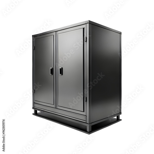 Isolated Gunmetal sleek industrial cabinet on a transparent background PNG