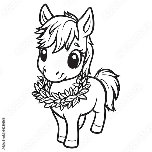 A cute little horse with a flower decoration