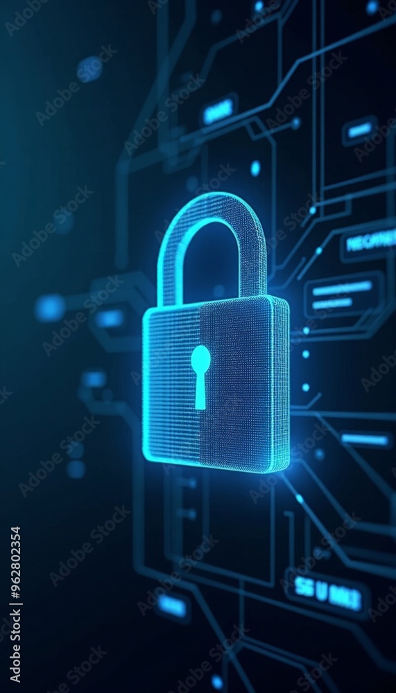 Cybersecurity Technology Digital Padlock Guarding Computing Systems Against Fraud Protecting Privacy Data Dark Blue Backdrop Cybersecurity Technology Digital Padlock Guarding Computing Systems Against Fraud Protecting Privacy Data Dark Blue Backdrop