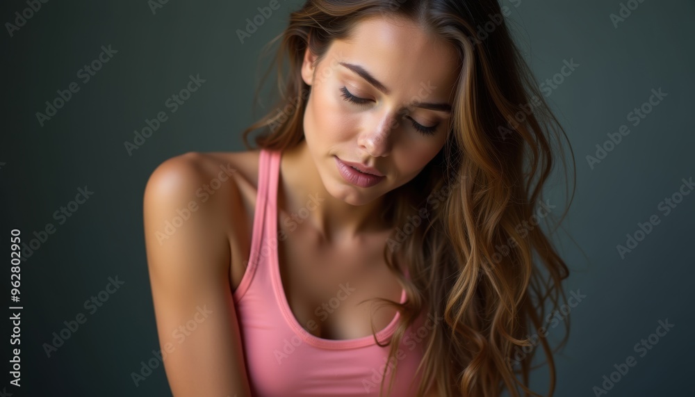 Attractive female's expression on a plain background. A wonderful depiction of beauty and charm.