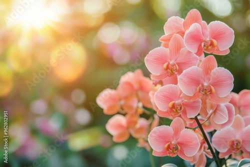 Radiant orchids basking in warm sunset light