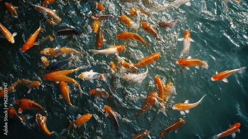 Koi Fish Swimming in Pond