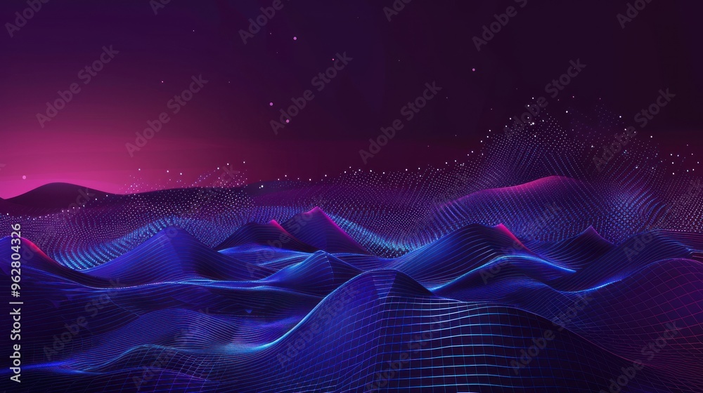 Abstract Digital Landscape with Glowing Lines and Stars Abstract Digital Landscape with Glowing Lines and Stars