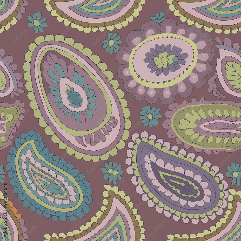 Paisely surface pattern design , botanicals and florals, muted pastel shades, fabric texture, Indian Traditional Patterns Paisely surface pattern design , botanicals and florals, muted pastel shades, fabric texture, Indian Traditional Patterns