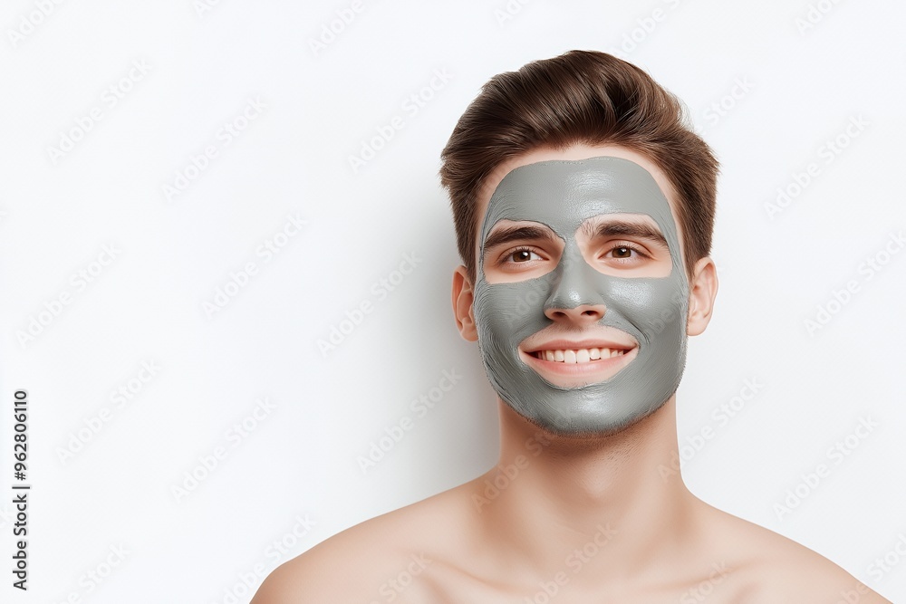 Young man with a gray face mask smiling against a white background. Young man with a gray face mask smiling against a white background.