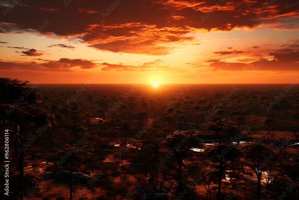 Fototapeta premium Aerial view of beautiful sunset forest