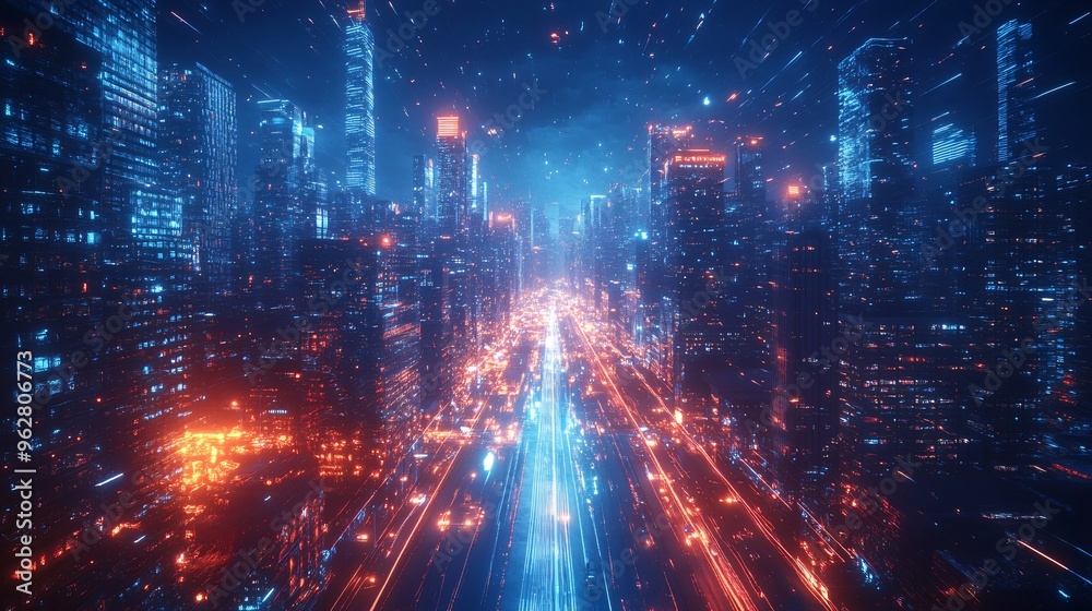 Futuristic Cityscape with Neon Lights and Speed Lines Futuristic Cityscape with Neon Lights and Speed Lines