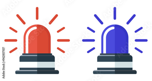 Emergency flashers siren icon. Set of red and blue emergency siren icons in flat style. Vector illustration.