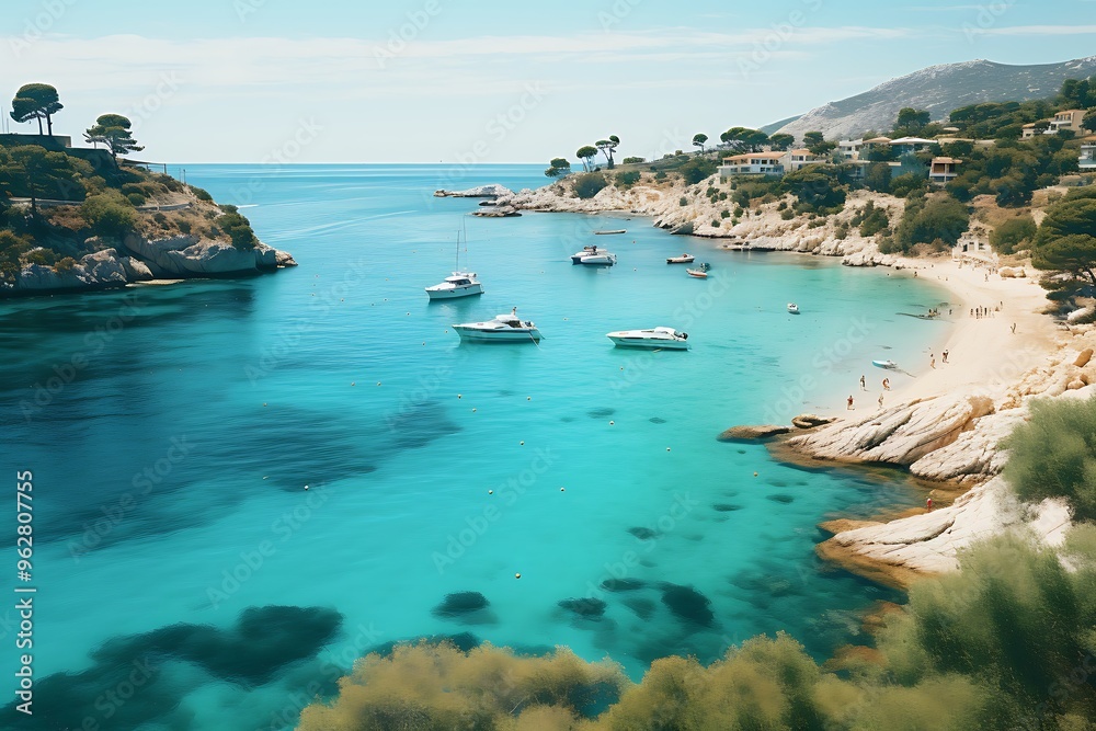 Obraz premium Aerial view of luxury yachts and boats on a beach