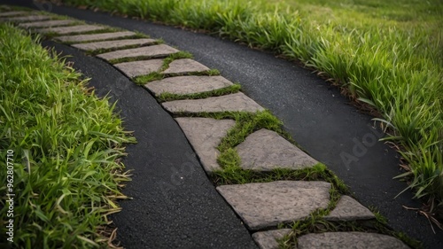 Winding asphalt path, green grass cutout by Yeti Studio 