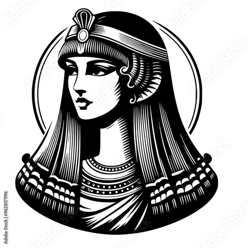 Egyptian queen Cleopatra isolated on white background. Queen of Egypt, one of the most famous women in history. Illustration isolated in vector.