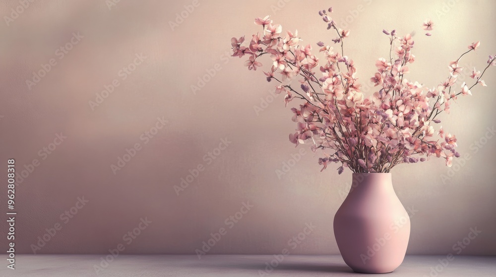 autumn flowers arranged in a simple lavender vase, placed on a minimalist surface with copy space autumn flowers arranged in a simple lavender vase, placed on a minimalist surface with copy space