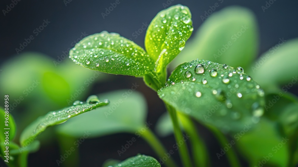 Close-up of fresh green leaves with water droplets, showcasing nature's beauty and growth. Close-up of fresh green leaves with water droplets, showcasing nature's beauty and growth.