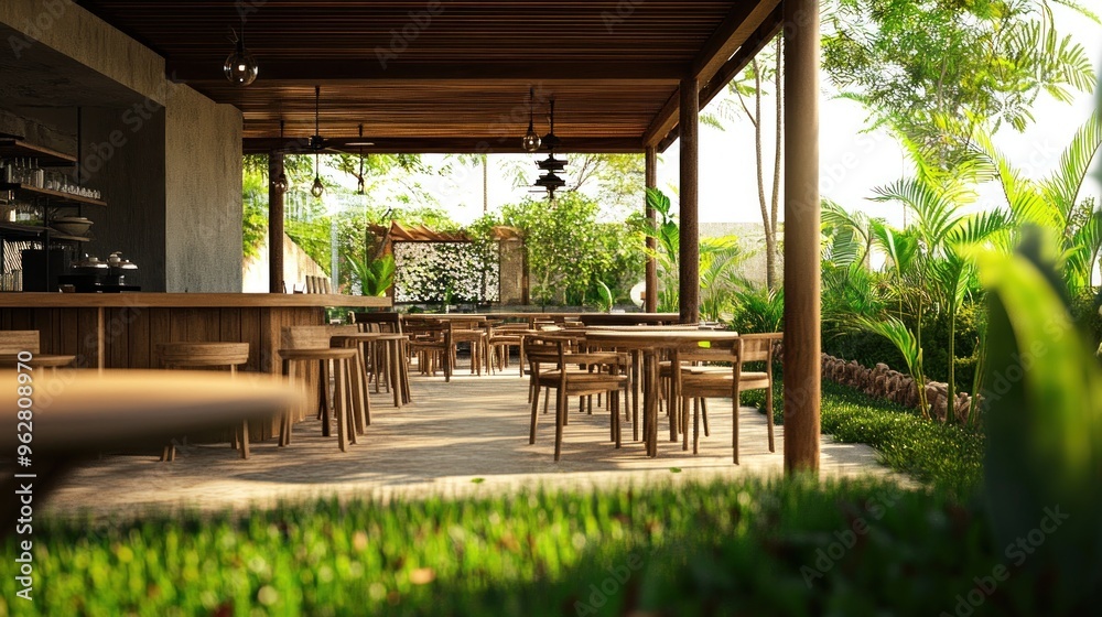 Outdoor Cafe with Tropical Garden Ambiance