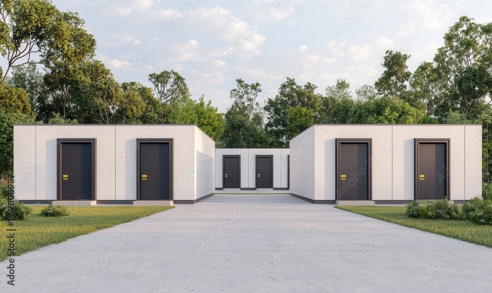 Home battery storage units charged by solar panels, renewable power, 3D illustration, Home battery storage units charged by solar panels, renewable power, 3D illustration,