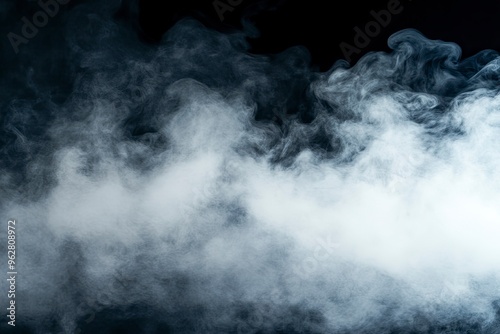 Steam, smoke, vapor isolated on black background. Smoke steam spray, abstract vaporing water, texture of cold mist, hot vapor, fog effect closeup, black screen. Hot food, drink. Overlay using , ai