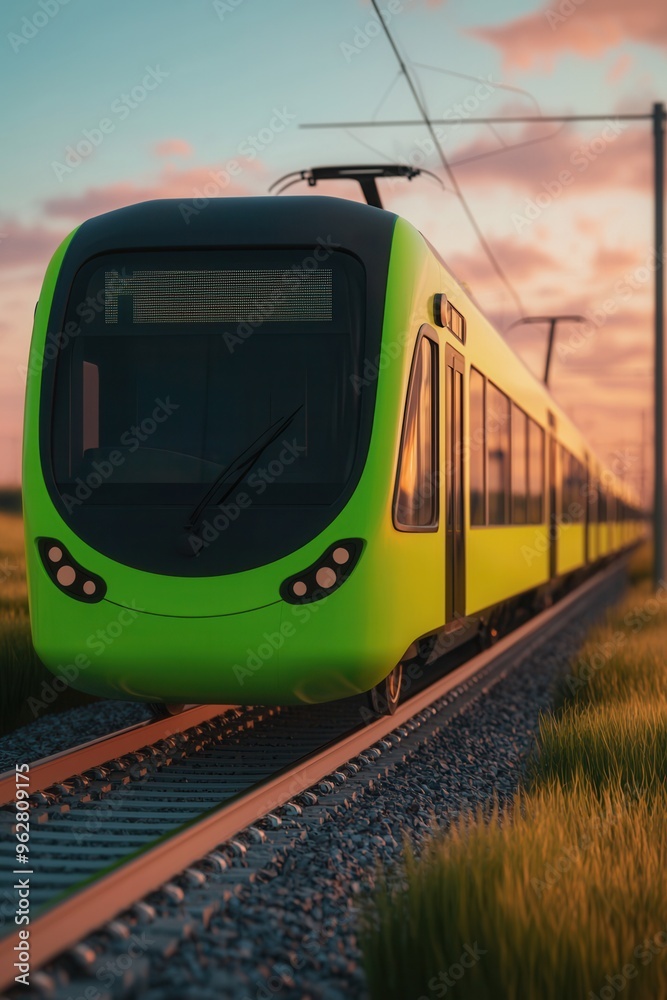 Naklejka premium Renewable energy powering electric public transport, clean energy future, 3D illustration,