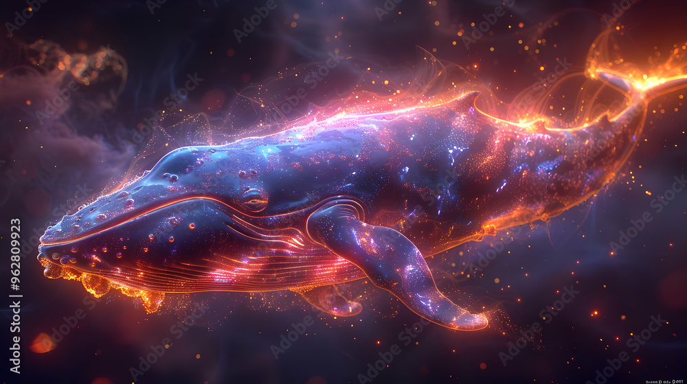 Glowing Whale 3D Illustration