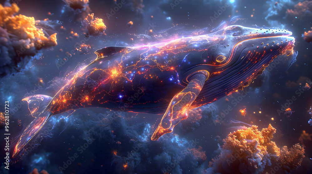 Whale in the Cosmic Sea Illustration Whale in the Cosmic Sea Illustration