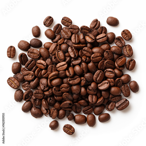 Roasted Coffee Beans Scattered on White Background