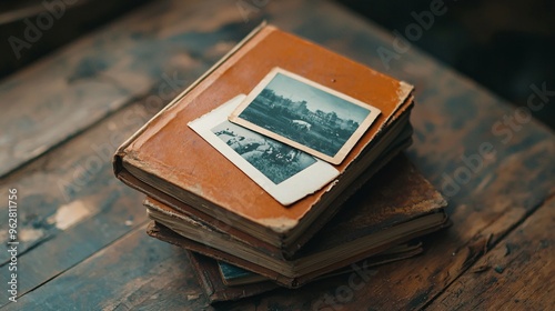Old photo albums with vintage black-and-white photographs