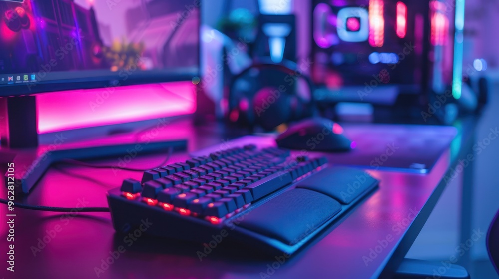 Gaming Setup with Neon Lights Gaming Setup with Neon Lights